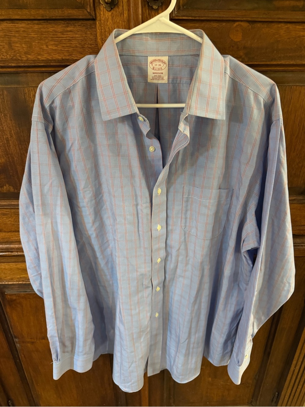 Brooks Brothers Madison Non-Iron Supima Cotton Button Down Shirt 17-35 Bl/rd Pld
